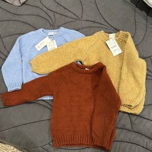 ZARA boys sweaters. 4-5 years. 2 NWT (golden, sky blue), 1 (rust) in good cond.